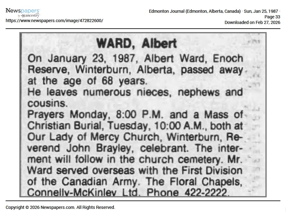 Albert B. Ward: death notice, 1987